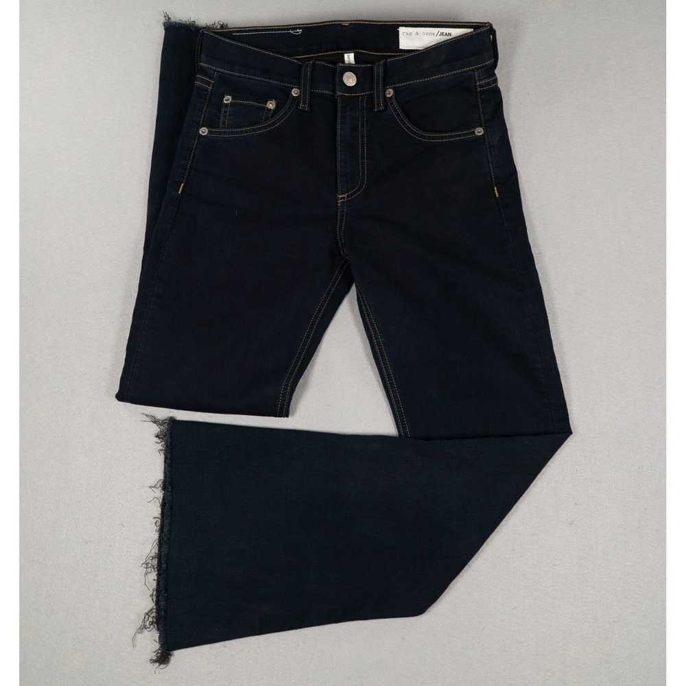 NWT Rag & Bone Women's 24 Dark Wash 10 Inch Crop Flare Raw Hem Jeans Dune